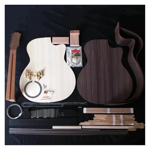 3AグレードのアコースティックギターDIYキット スプルース無垢材トップ、ローズウッド無垢材バック、アフリカンマホガニーネック、エボニー指板(B)