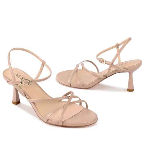Image of wetkiss Kitten Heels for Women Strappy Low Heel Sandals Ankle Strap | Strappy Kitten Heels with Round Open Toe and Ankle Strap. Comfortable Low Heel Sandals for Weddings, Parties, daily wear