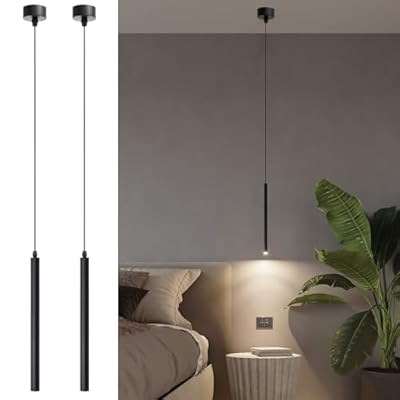 GCDFGV Pendant Lights Kitchen Island 2 Pack, Modern LED Pendant Light for Bedroom Bedside Table TV Background, Minimalist Black Pendant Light Fixture, Kitchen Island Light, Height Adjustable, 3000k