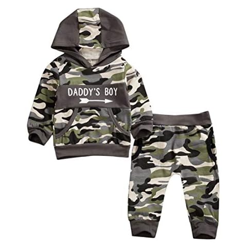 Newborn Infant Baby Boy Girls Camouflage Clothes Hooded T-Shirt Tops+Pants Outfits - - 0-6 Months Cover