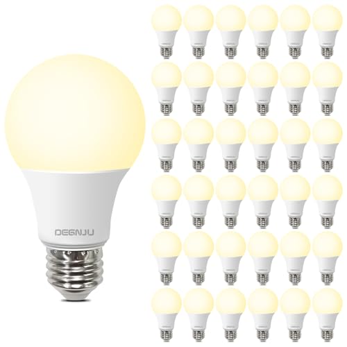 Image of DEGNJU 36 Pack A19 LED Light Bulbs 60W Equivalent, Soft White 2700K, 800 Lumens, E26 Base, Non-Dimmable, 8W Energy Efficient Warm LED Bulbs for Home Lighting