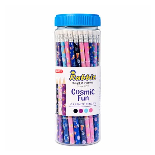 Image of Cosmic Fun Pencils (Pack of 50) | Super Fun Unicorn & Space Cartoon Theme Dark Lead Pencils for Kids | HB Writing Pencils for Girls & Boys | School & Return Gift Stationery.