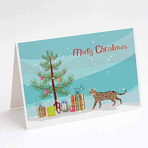 Caroline's Treasures CK4709GCA7P Serengeti Cat Merry Christmas Greeting Cards and Envelopes Pack of 8 Blank Cards with Envelopes Whimsical A7 Size 5x7 Blank Note Cards