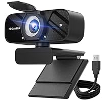 Full HD Webcam with Built-in Microphone, 2K Video and Wide Angle Camera, Privacy Cover, for Desktop PC Laptop Computer Black