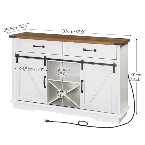 Coffee-Bar-Cabinet-with-Power-Outlet-54-Wine-Bar-Cabinet-with-Storage-Farmhouse-Buffet-Cabinet-Kitchen-Buffet-Cabinet-with-Drawers-Sliding-Barn-Doors-White-and-Walnut-WH72UJG01 Coffee Bar Cabinet with Power Outlet 54 Wine Bar Cabinet with Storage Farmhouse Buffet Cabinet Kitchen Buffet Cabinet with Drawers Sliding Barn Doors White and Walnut WH72UJG01