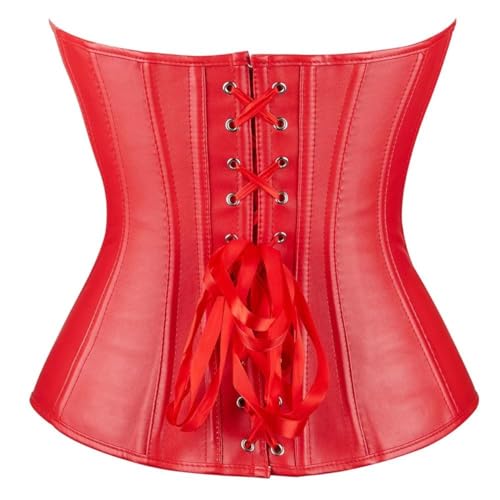 Corpete Corset Corselet Redutor Modelador Cintura Pino Couro Sintético Vermelho M485