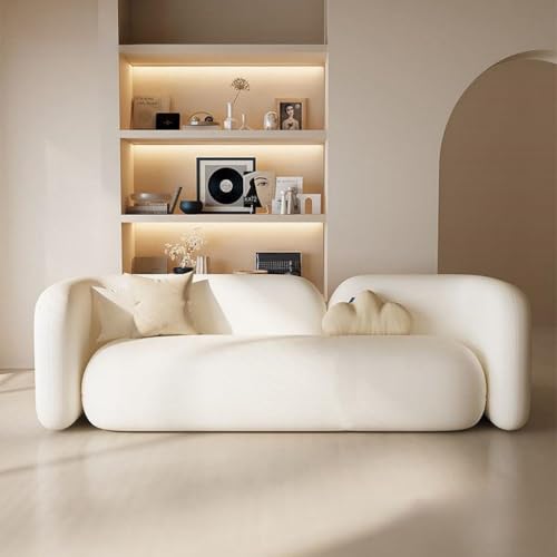 Image of Modern Minimalist 3-Seater Sofa - Upholstered Couch for Living Room, Apartment & Office (Ivory)