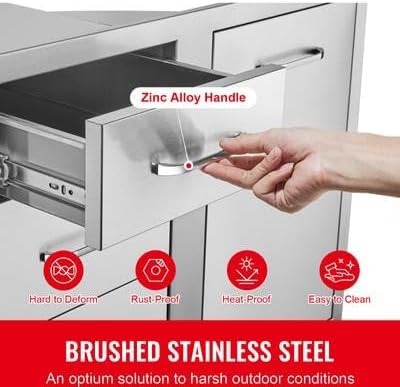 Happybuy Outdoor Kitchen Combo 29.5" W x 22.6" H x 21.7" D, Access Door & Triple Drawers with Propane Drawer and Adjustable Garbage Ring, Perfect for BBQ Island or Patio Grill Station