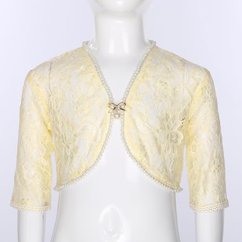 JEYPINMI Kids Girls Floral Lace 3/4 Sleeve Cardigan Open Front Bolero Shrugs Flower Girls Dress Coat Jacket2