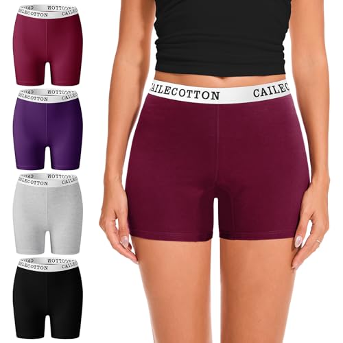 CAILECOTTON Womens Underwear Cotton Boxer Briefs for Women High Waisted Boy Short Panties Strech Breathable - 4 pack