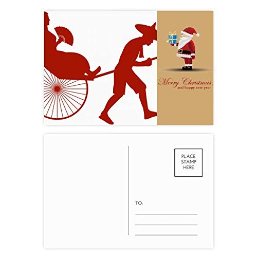 Cartes postales silhouettes Père Noël Jinrikisha lot de 20 vœux sans panne