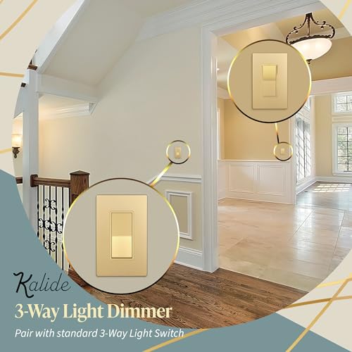 Image of TOPGREENER Kalide Dimmer Light Switch, LED Dimmer Switch, Full Range Dimming, Single Pole /3-Way, 120VAC, 60Hz, 300W LED /CFL, Neutral Wire Not Required, Gold, 1 Pack,Wall Plate Included