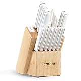 CAROTE 14PCS Kitchen Knife Set with Block, Stainless Steel Blade Knife Block Set, Knife Set with Built-in Sharpener, Razor-Sharp,White