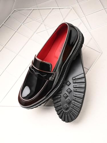 Image of San Frissco Men's Glossy Shine Loafers - Slip‑On Formal Shoes with Buckle, Anti‑Slippery Wrinkle‑Free Leatheratte Upper, Durable Lightweight Design, Comfortable Cushioned Footbed