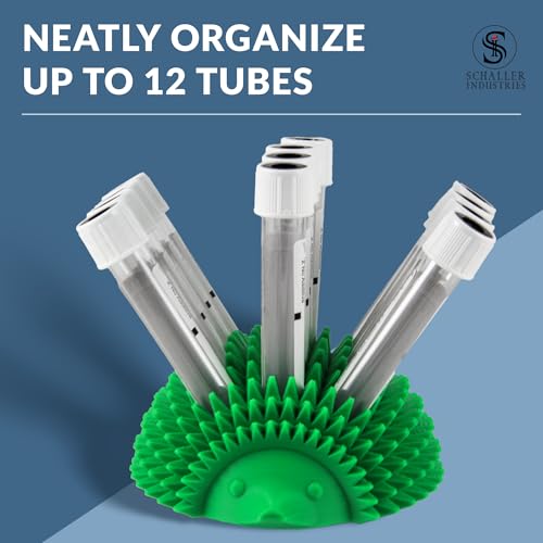 Image of S I Schaller Industries Hedgehog Test Tube Holder, 16mm - Veterinary Blood Test Tube Rack, Holds 12 Vials, Compact Fun Design Organizer for Veterinary and Research Lab Use - Green