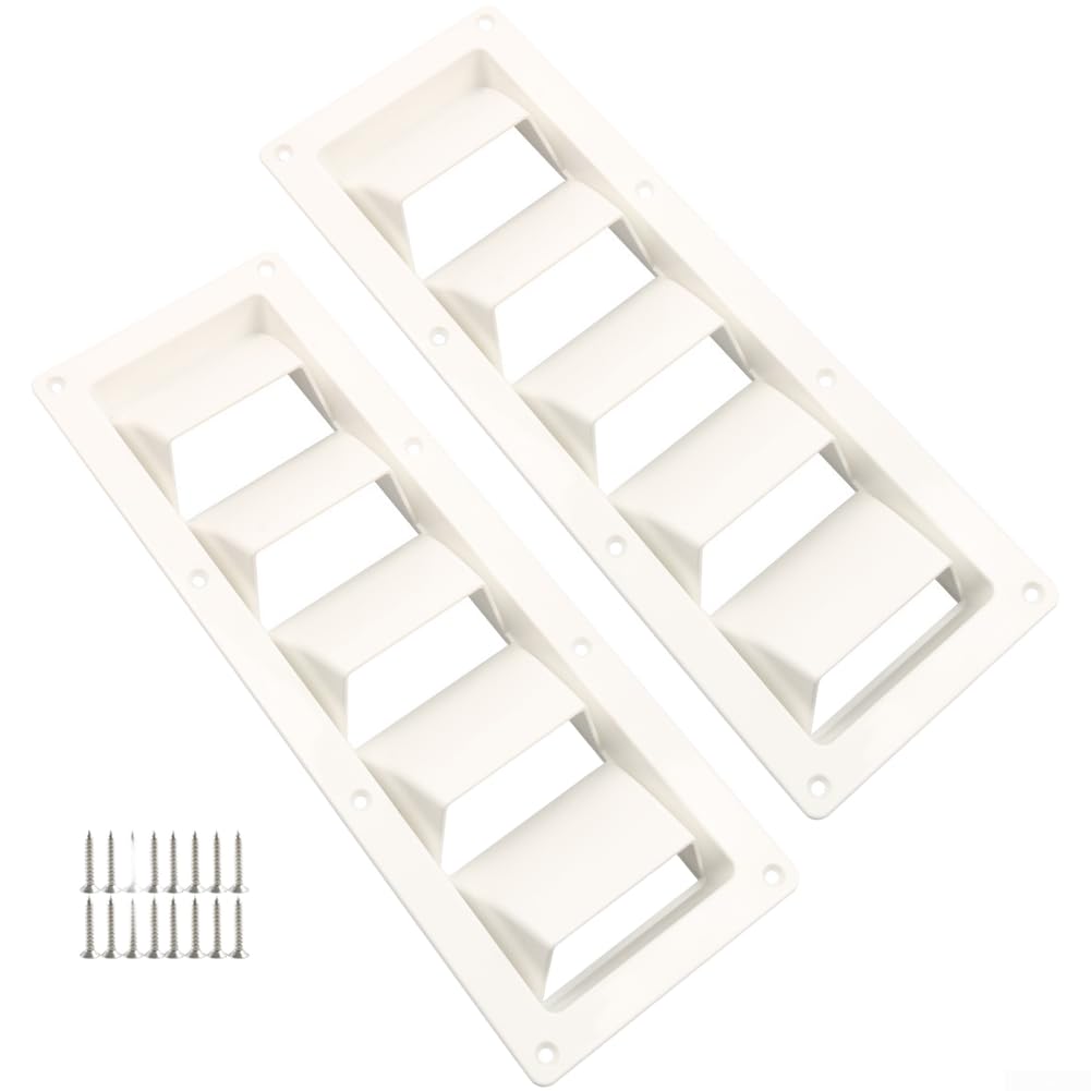 Lüftungsgitter 5-Schlitze Schwarz/Weiß für Wohnmobil Boot ABS Belüftungsabdeckung mit Insektenschutz Außenbereich Montage(White 2pcs)