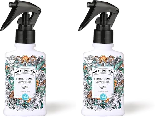 Image of Sole-Pourri Shoe Deodorizer + Foot Spray,3.4 Fl Oz,Up to 150 Uses,Funk-Fighting Odor Freshener with Essential Oils,for Smelly Shoes,Feet & Gym Bags,Citrus & Mint Scent,(Pack of 2)