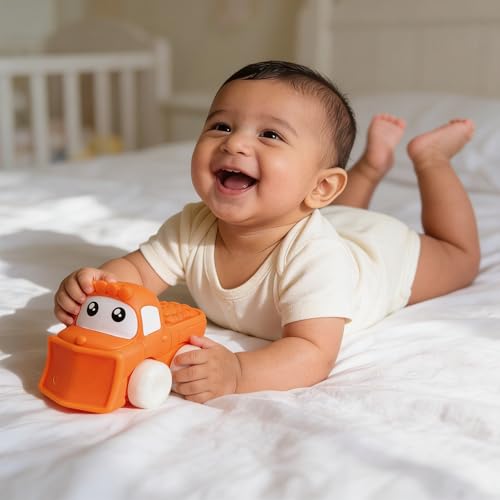 Image of Soft, Safe & Scented Bulldozer for Toddlers 1-3-Orange, BPA-Free, Chewsafe Vehicle, Sensory, Motor Skill Development, Food Grade Toy, Baby Car Toys 6-12 Months+, One-Piece Design Infant Toys