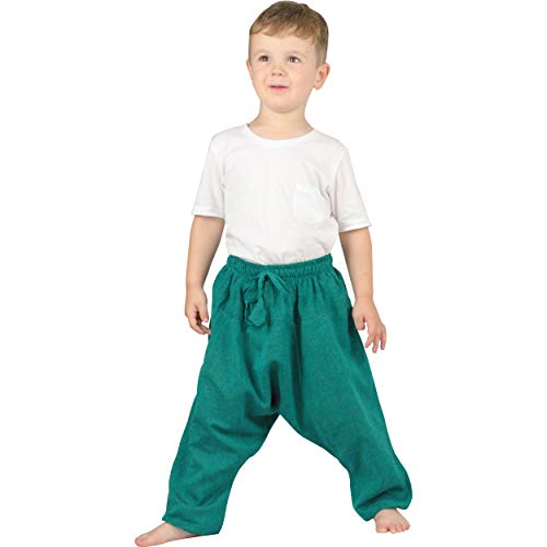 Nitya Design Pantalones harén para niños, planos, bombachos, pantalones aladín, tallas 86-146 verde botella 104-110 cm