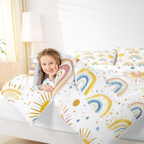 Parure de lit arc-en-ciel pour enfants en microfibre Manfei