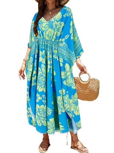 Image of Moss Rose Kaftan Dresses for Women V Neck Summer Swimsuit Cover up Caftan Maxi Beach Dresses