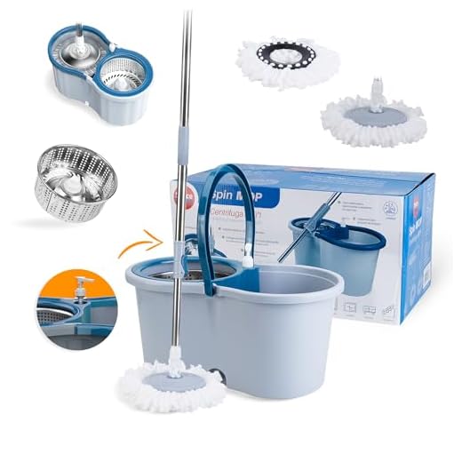 Mop Giratório Com Cesto Em Inox C/2 Refil + Dispenser - Azul