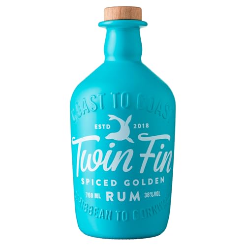 Twin Fin Spiced Golden Rum | Caribbean Rum Spiced in Cornwall | Smooth Vanilla, Exotic Citrus & A Light Smokiness | Pair with Ginger Beer & Lime Wedges | Epic Mojitos | 38% vol | 70cl