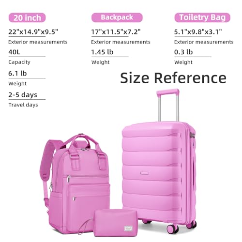 Image of Carry On Luggage 22x14x9 Airline Approved, 22 Inch PP Hardshell Luggage Carry-on Suitcase with Spinner Wheels, Carry On Suitcase Set for Women (Hot Pink)