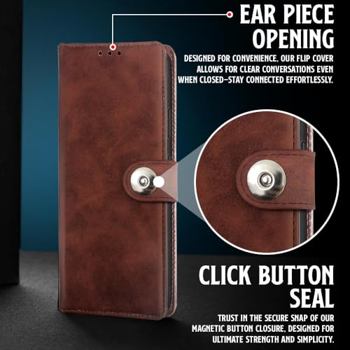 Image of WOW IMAGINE Shock Proof Flip Cover Back Case for 1+ OnePlus Nord CE 6 Lite 5G (Magnetic Button Flip Case | Wallet Pockets & Stand | Leather Finish | Coffee)