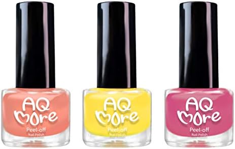 AQMORE Non Toxic Water Based Peel Off Nail Polish – Lasts for Days, GEL Like Shine, Dries in Minutes, Fragrance & Paraben Free, Kid Safe, Great Gift Idea - 0.20 fl oz/Bottle, 3 Colors Set, Ms Grapefruit