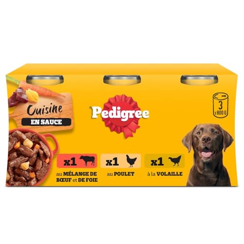 Pedigree Cuisine Repas pour Chien - Boîtes en Sauce pour Chien Adulte - 3 variétés - 3x800g -...