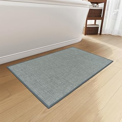 Mecko Bath Mat Rug, Rubber Non-Slip Quick Dry Absorbent Thin Bathroom Rugs Fit Under Door Bathroom Floor Mats-Shower Rugs for in Front of Bathtub, Sink, Shower Room(Grey,16"x24") Cover