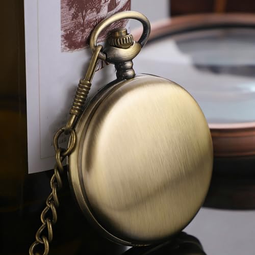 Image of Tiong Pocket Watch Vintage Quartz Pocket Watches with Chain Christmas Graduation Birthday Gifts Father's Day（Bronze