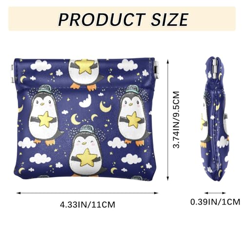 Penguins Yellow Stars Coin Purse Leather Pouch Change Purse, Squeeze Coin Pouch for Cards, Keys & Lipsticks, Unisex3