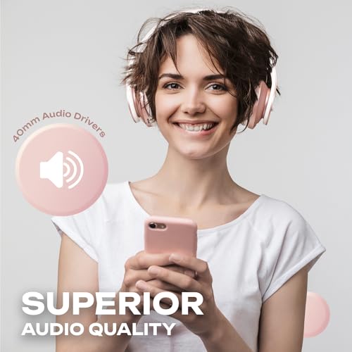 PowerLocus Wireless Bluetooth Over-Ear Stereo Foldable Headphones, Wired Headsets Noise Cancelling with Built-in Microphone for iPhone, Samsung, LG, iPad (Rose Gold) - Image 4