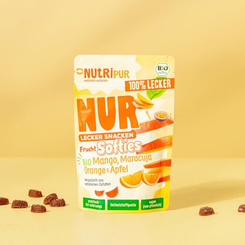 NutriPur Frucht Softies BIO 4er Set - Fruchtgummi ohne Gelatine: Natürliche Snacks aus Fruchtsaftkonzentrat von Beeren und exotischen Früchten, 4 Packungen Fruchtgummi vegan, rein pflanzlich