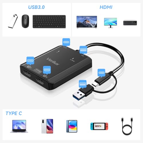 Image of ZORBES 2 in 1 USB to HDMI Adapter Dual HDMI Adapter 1920x1080P@60Hz HD Pixel Converter USB 3.0 HD Video Connection Adapter Universal HDMI Adapte for Laptops, Monitor, Phone, Tablet