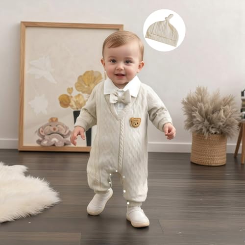 Newborn Infant Baby Boy Outfits Suit Bowtie Bear Embroidery Dress Romper Jumpsuit Gentleman Wedding Clothes Formal3
