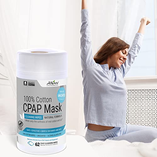 Awow Cpap Wipes For Mask Cleaning - Cpap Accessories For Daily Cpap Cleaning, Unscented 100% Cotton, Make Cpap Mask Cleaning Easy With Regular Cpap Or Bipap Mask Maintenance, 62 Wipe Canister #TOP6