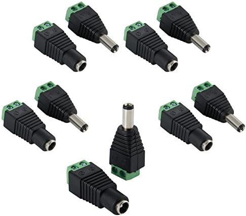 Poppstar DC Adapter 5.5 x 2.5 mm (5 x Male / 5 x Female) to 2-Pin Terminal Block for LED Strips, LED Lighting, CCTV Camera and Much More