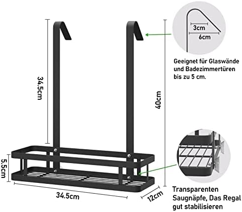 Bestdon Shower Shelf for Hanging, Shower Shelf, Black, No Drilling, Stainless Steel, Shower Basket, Hanging Shelf for Hanging Over the Shower Screen for Bathroom Storage