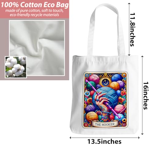 Funny Sarcastic Tarot Card Crochet Gifts Knitting Gothic Witch Stuff Canvas Tote Bag, Reusable Grocery Bags for Shopping, Work, Girls Travel Halloween Decor Gift for Women, Crafter Birthday Halloween4