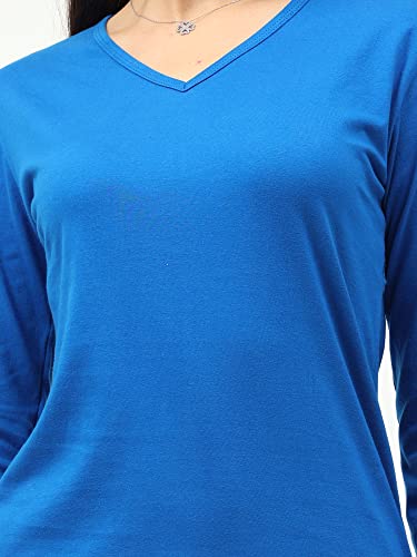 Image of FLEXIMAA Women's Cotton Plain V Neck Full Sleeve T-Shirt