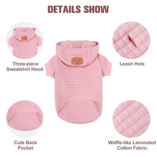 Image of BEAUTYZOO Small Dog Hoodie Sweater with Pockets, Dog Clothes for Small Medium Dogs Boy Girl, Waffle-like Laminated Cotton Pet Coats with Hat and Leash Hole, All Weather Coat for Puppy Doggie Chihuahua | Warm Dog Sweatshirt with Pocket & Leash Hole,Pullover Clothes for Girl Boy Dogs & Cats,Stretchy & Easy‑On‑Off,Chihuahua Puppy