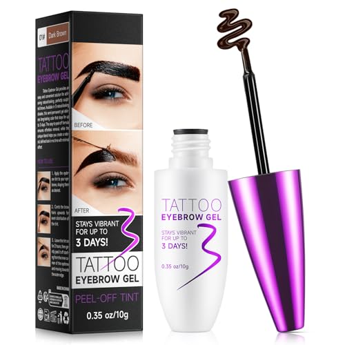 Tattoo Brow Tint Gel - 2pcs Brown Eyebrow Kit Waterproof Transfer-Proof & Sweatproof Quick Peel Formula for Natural Fuller Brows Mothers Day Gifts for Women All Skin Types (Dark Brown)