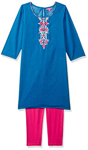 Image of BIBA Girls Cotton Straight Kurta Legging Suit Set