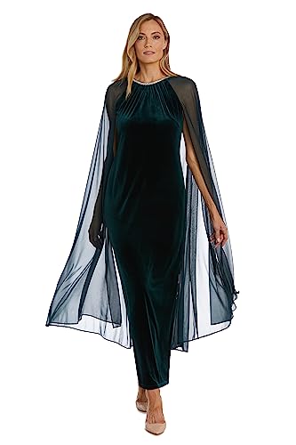 Image of R&M Richards Women's Long Velvet Dress W /Rhinestone Neck & Chiffon Cape