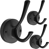 TOFIIGREM Black Wall Hooks Towel Hooks, 3 Pack Coat Hooks Robe Hook Heavy Duty Metal Double Bath Hoo