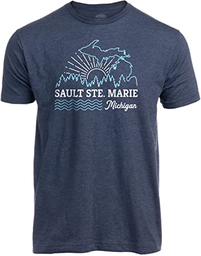 Sault Ste. Marie, MI | Michigan Great Lakes State Midwest Mitten Pride T-Shirt for Men Women - (Adult,L) Vintage Navy