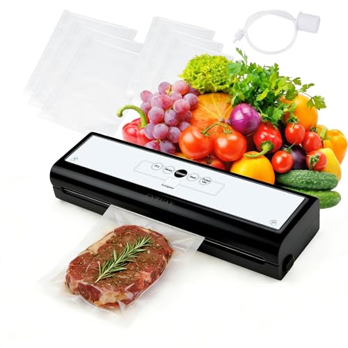 CVRUAY Vacuum Sealer Machine, Full Automatic Food Sealer for Freshness Storage, 4-in-1 Functions Food Vacuum Sealers Machine with Pre-cut Bags, Air Hose for Home Kitchen Use